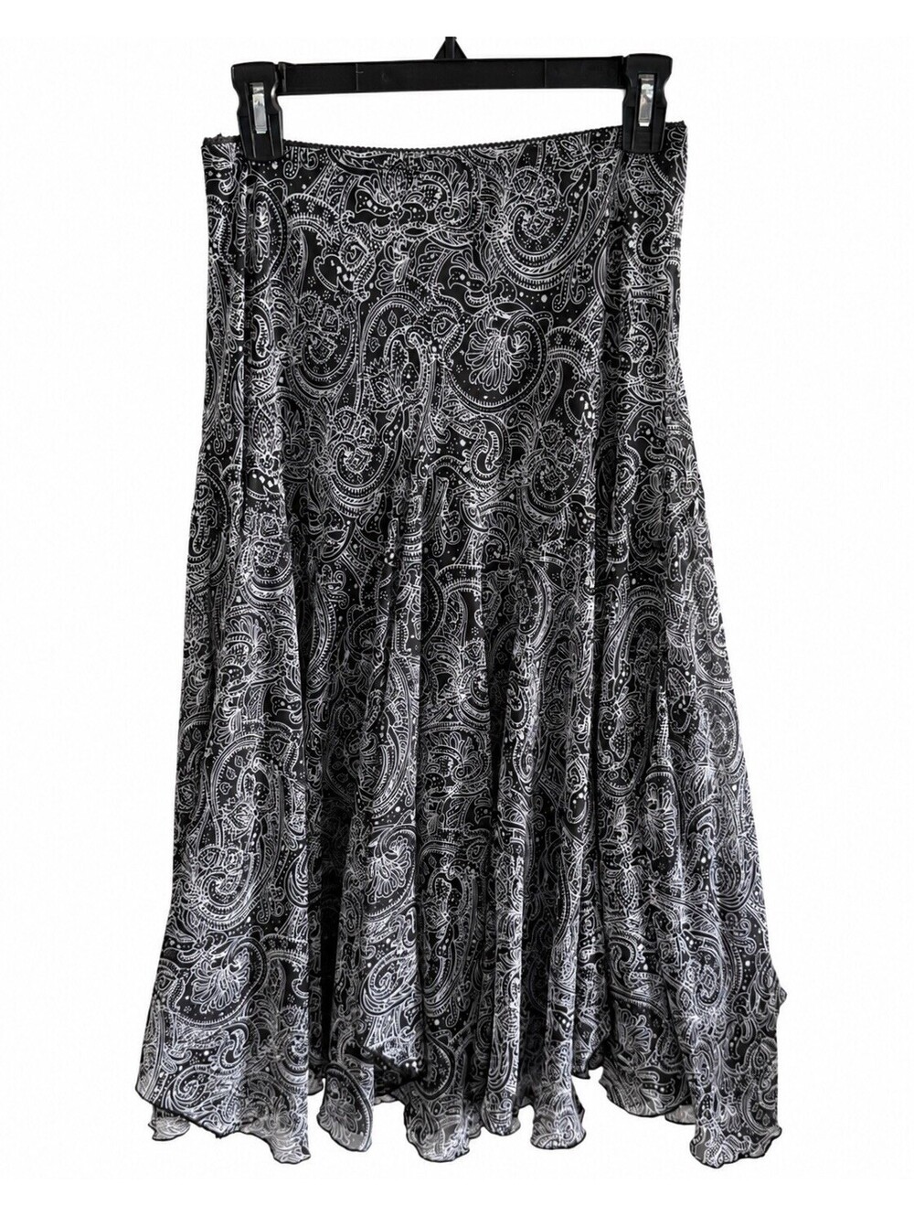 Newsworthy by Renee A59035 Paisley Georgette Midi Skirt Size S Black White - Picture 2 of 5